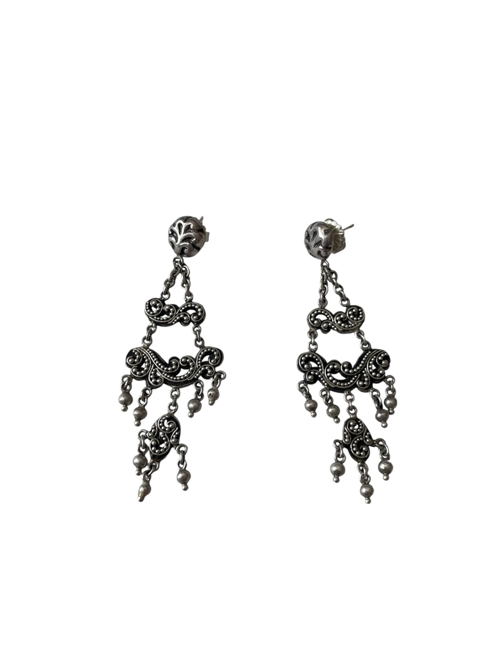 Vintage Lois Hill 925 Sterling Silver Filigree Dangle Earrings